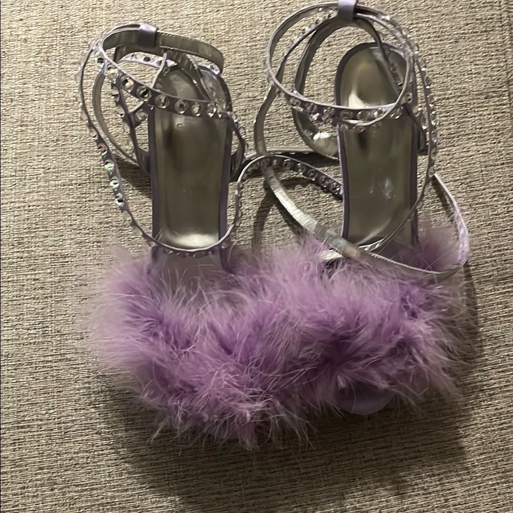 Sugar Thrillz Purple Heels with Fluffy Fur Trim
